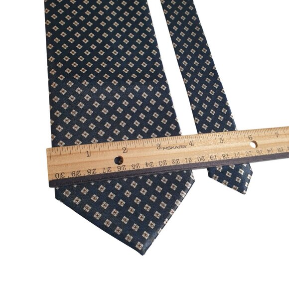 Vintage Fuliwang Mens Geometric Patterned Necktie Shiny Blue Yellow Designer - Picture 3 of 5